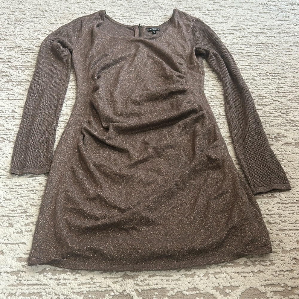 Express Shimmering Brown Long Sleeve Dress